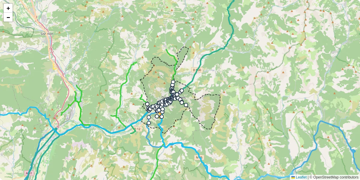 Carte du réseau de transport en commun à Digne-les-Bains - lignes de bus et arrêts