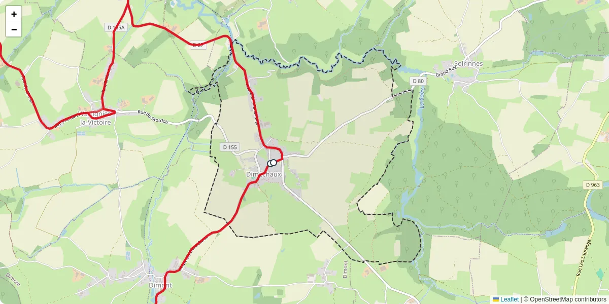 Carte du réseau de transport en commun à Dimechaux - lignes de bus et arrêts