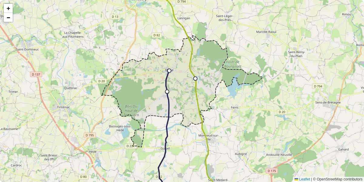 Carte du réseau de transport en commun à Dingé - lignes de bus et arrêts