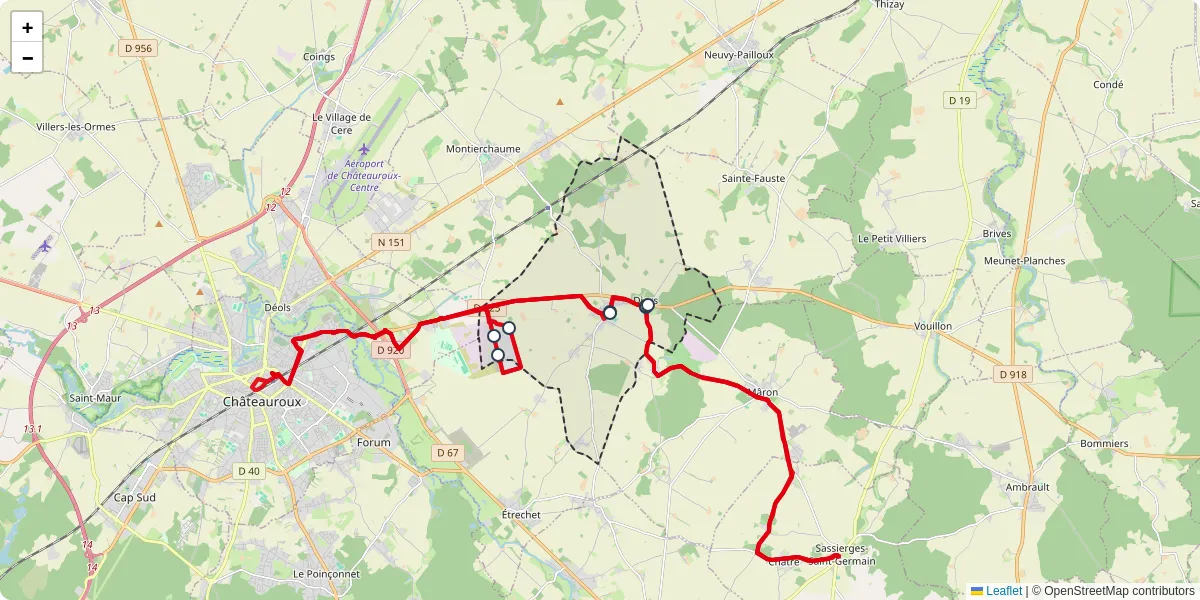 Carte du réseau de transport en commun à Diors - lignes de bus et arrêts