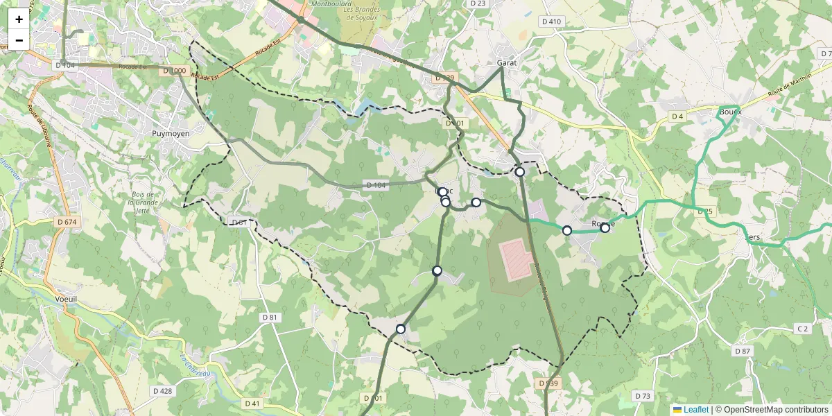 Carte du réseau de transport en commun à Dirac - lignes de bus et arrêts