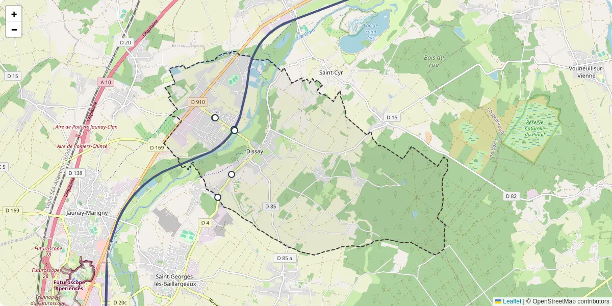 Carte du réseau de transport en commun à Dissay - lignes de bus et arrêts