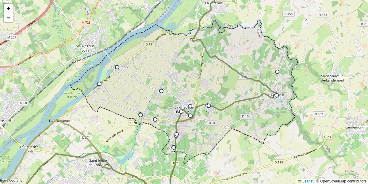 Carte du réseau de transport en commun à Divatte-sur-Loire - lignes de bus et arrêts