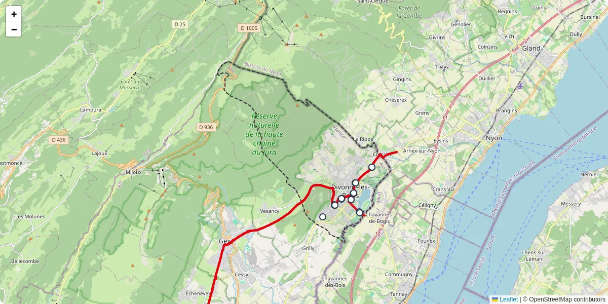 Carte du réseau de transport en commun à Divonne-les-Bains - lignes de bus et arrêts