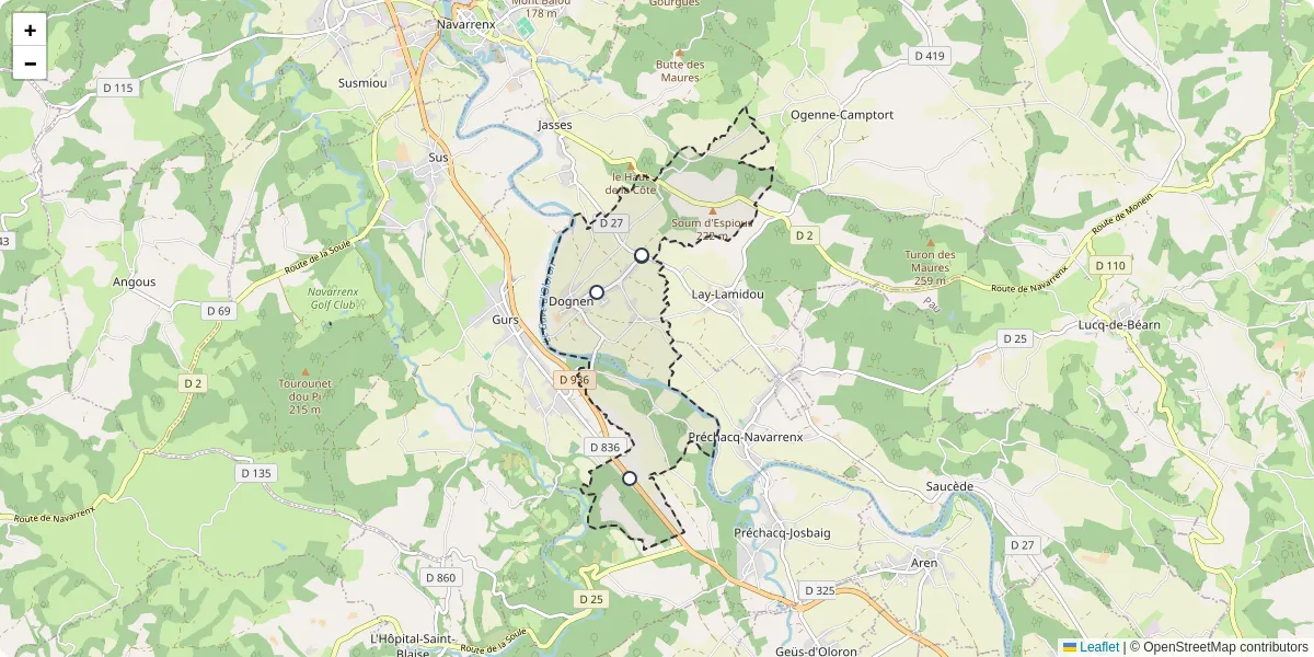 Carte du réseau de transport en commun à Dognen - lignes de bus et arrêts