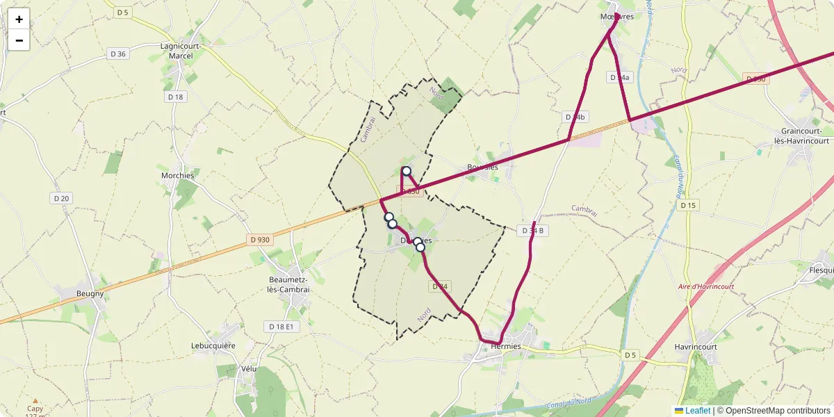Carte du réseau de transport en commun à Doignies - lignes de bus et arrêts