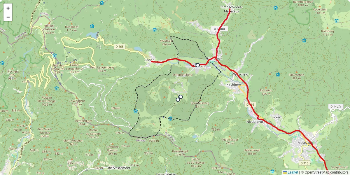 Carte du réseau de transport en commun à Dolleren - lignes de bus et arrêts