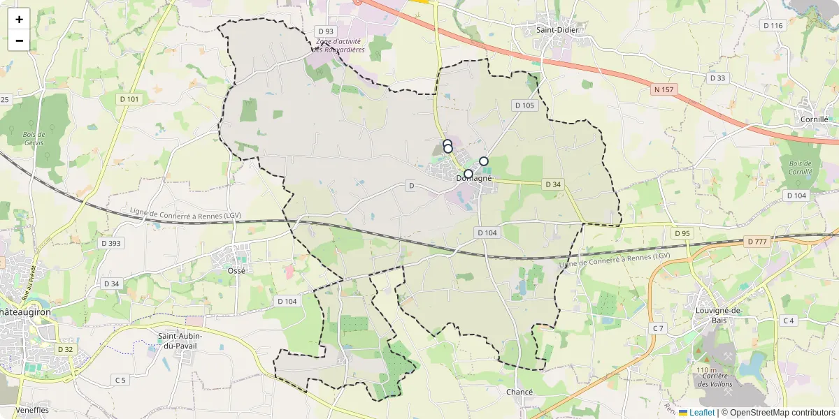 Carte du réseau de transport en commun à Domagné - lignes de bus et arrêts