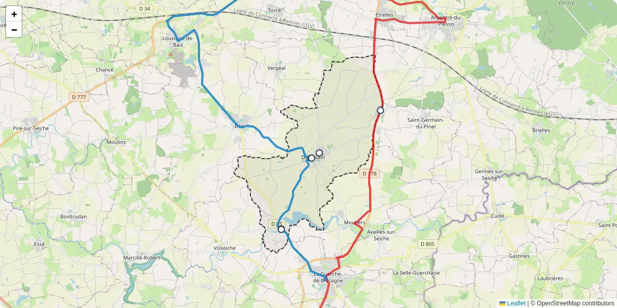 Carte du réseau de transport en commun à Domalain - lignes de bus et arrêts