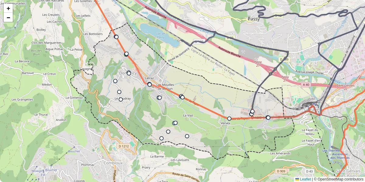 Carte du réseau de transport en commun à Domancy - lignes de bus et arrêts
