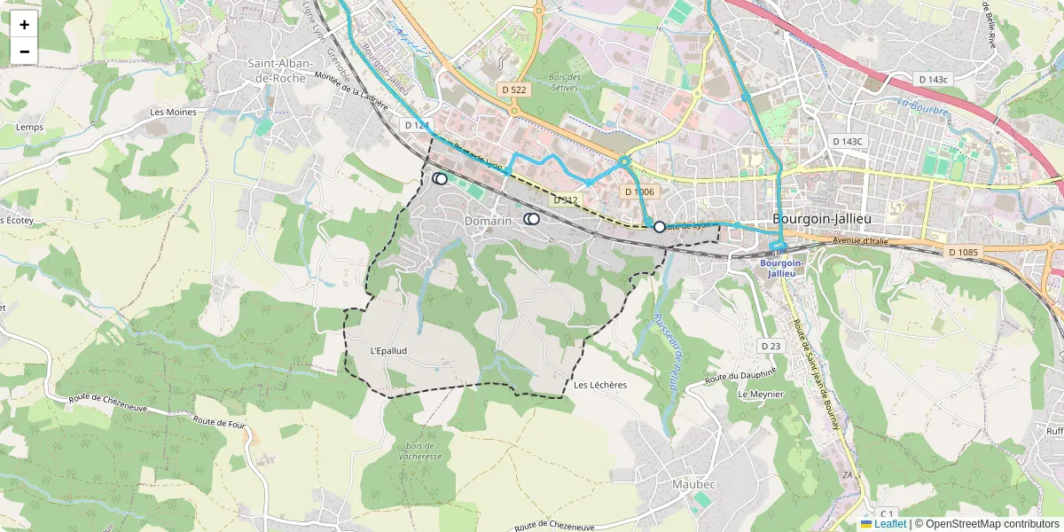 Carte du réseau de transport en commun à Domarin - lignes de bus et arrêts