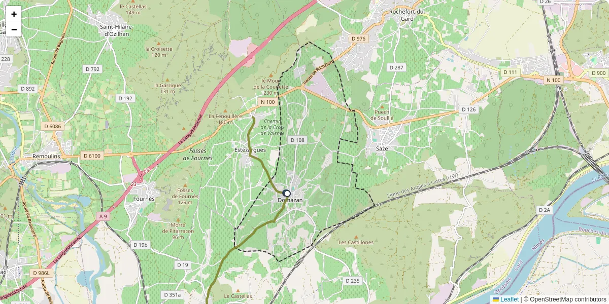 Carte du réseau de transport en commun à Domazan - lignes de bus et arrêts