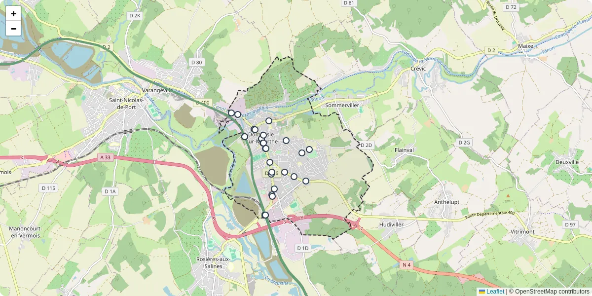 Carte du réseau de transport en commun à Dombasle-sur-Meurthe - lignes de bus et arrêts