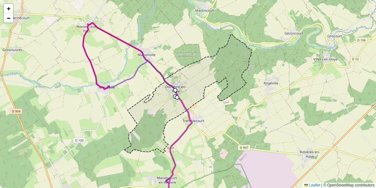 Carte du réseau de transport en commun à Domèvre-en-Haye - lignes de bus et arrêts
