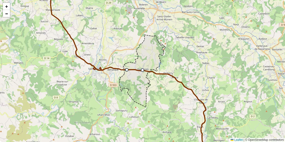 Carte du réseau de transport en commun à Domezain-Berraute - lignes de bus et arrêts