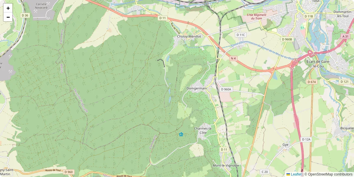 Carte du réseau de transport en commun à Domgermain - lignes de bus et arrêts