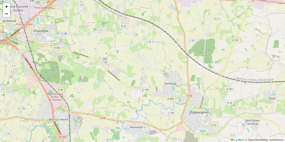 Carte du réseau de transport en commun à Domloup - lignes de bus et arrêts