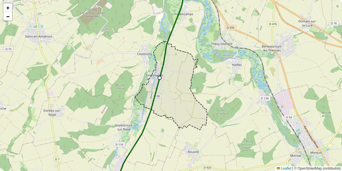 Carte du réseau de transport en commun à Dommartin - lignes de bus et arrêts