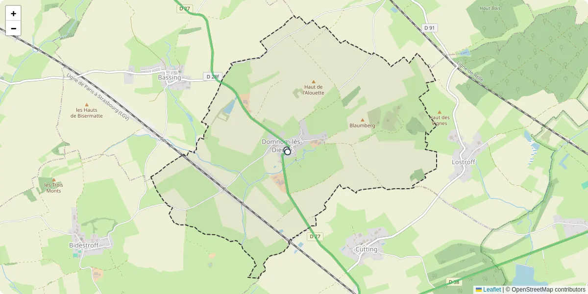 Carte du réseau de transport en commun à Domnom-lès-Dieuze - lignes de bus et arrêts