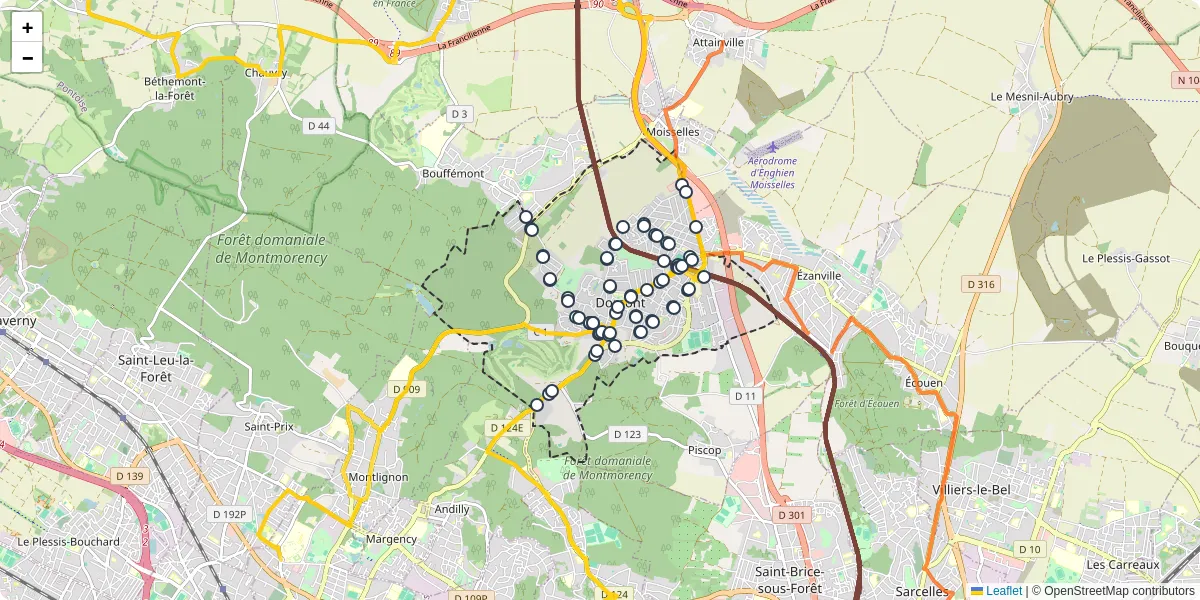Carte du réseau de transport en commun à Domont - lignes de bus et arrêts