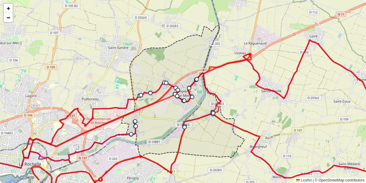 Carte du réseau de transport en commun à Dompierre-sur-Mer - lignes de bus et arrêts