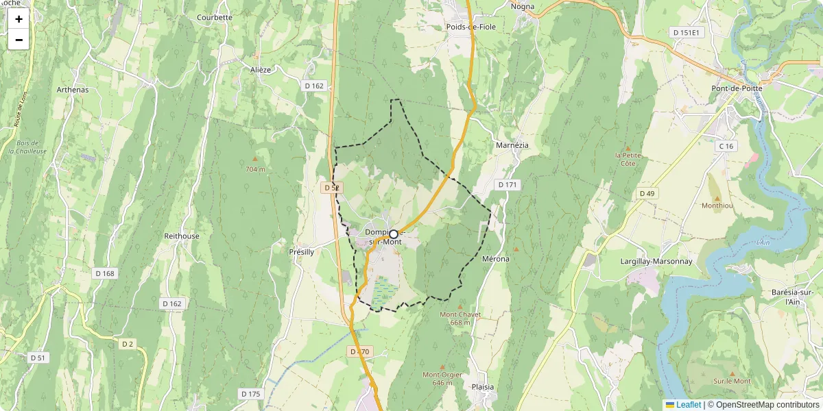 Carte du réseau de transport en commun à Dompierre-sur-Mont - lignes de bus et arrêts