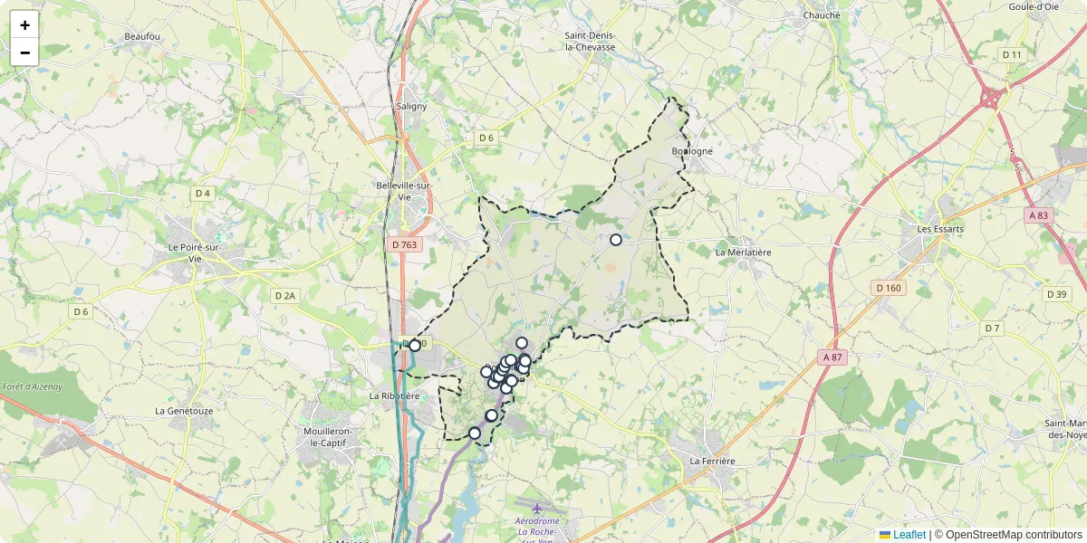Carte du réseau de transport en commun à Dompierre-sur-Yon - lignes de bus et arrêts
