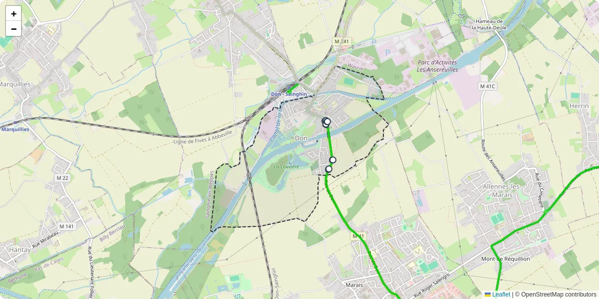 Carte du réseau de transport en commun à Don - lignes de bus et arrêts