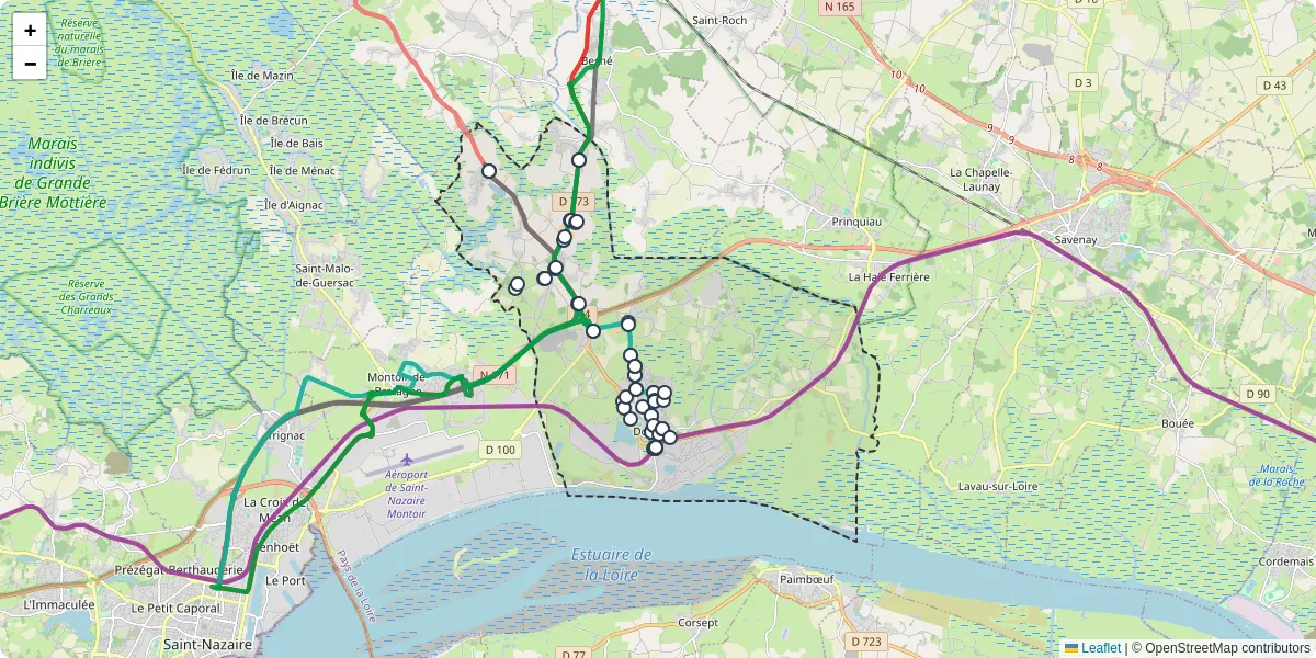Carte du réseau de transport en commun à Donges - lignes de bus et arrêts