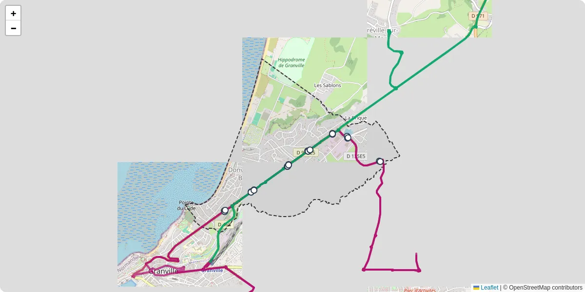Carte du réseau de transport en commun à Donville-les-Bains - lignes de bus et arrêts