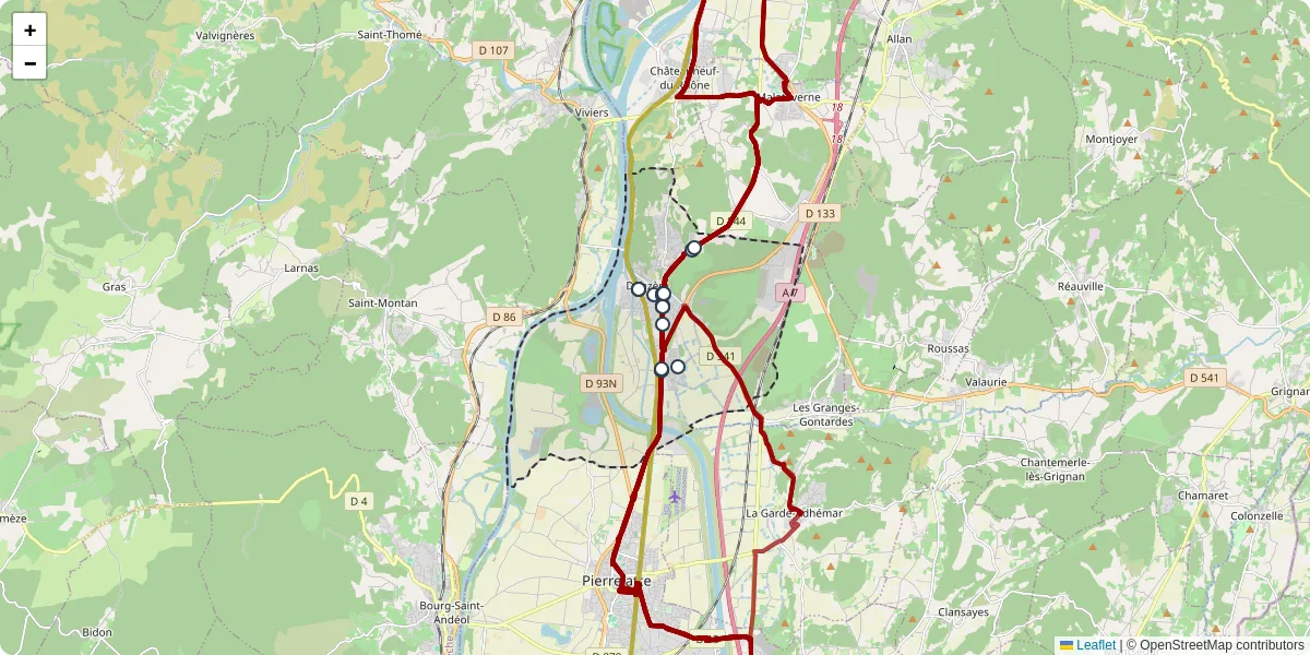 Carte du réseau de transport en commun à Donzère - lignes de bus et arrêts