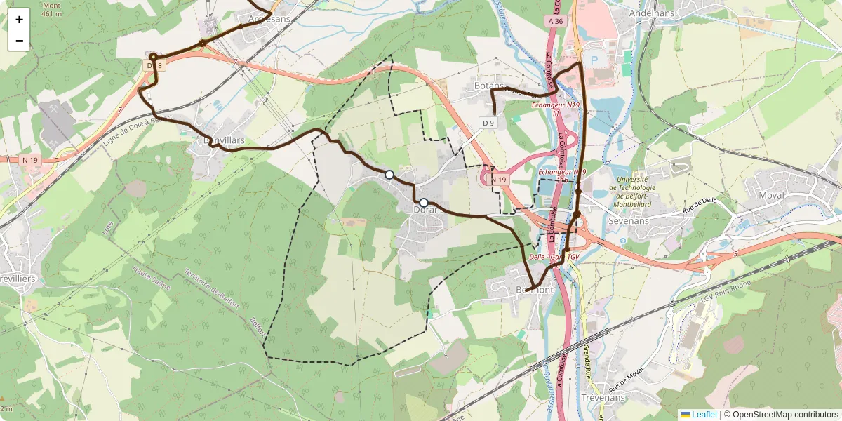 Carte du réseau de transport en commun à Dorans - lignes de bus et arrêts