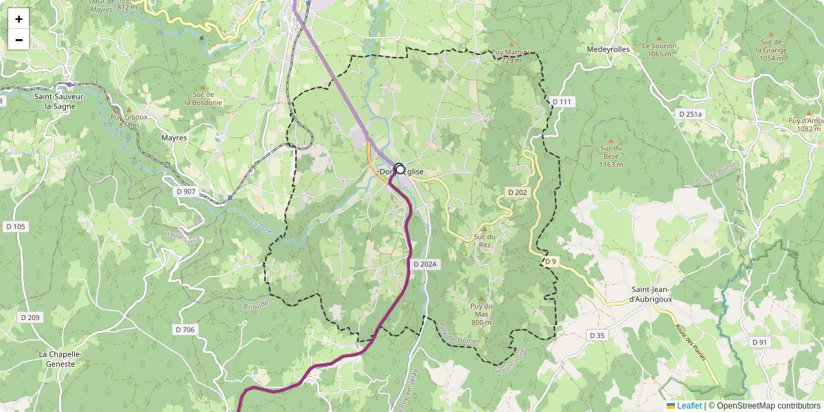 Carte du réseau de transport en commun à Dore-l'Église - lignes de bus et arrêts
