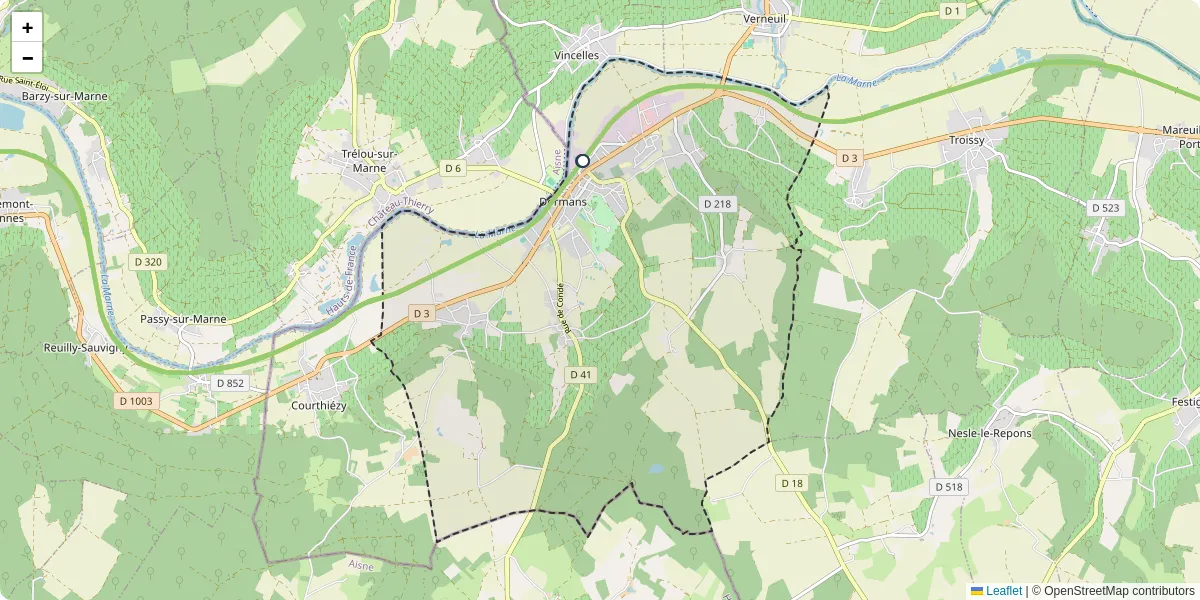 Carte du réseau de transport en commun à Dormans - lignes de bus et arrêts