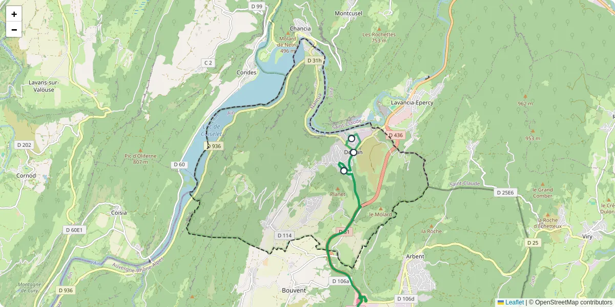 Carte du réseau de transport en commun à Dortan - lignes de bus et arrêts