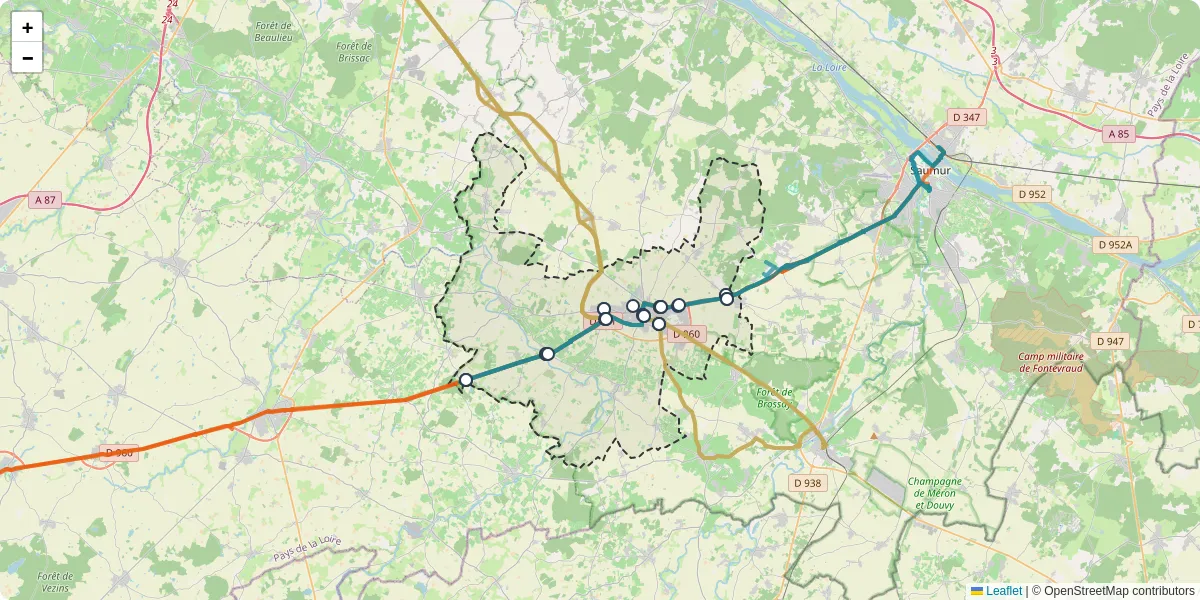 Carte du réseau de transport en commun à Doué-en-Anjou - lignes de bus et arrêts