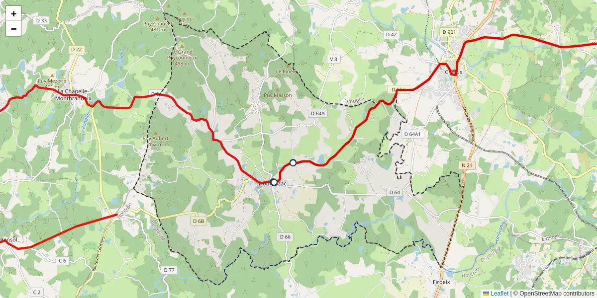 Carte du réseau de transport en commun à Dournazac - lignes de bus et arrêts