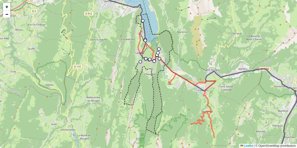 Carte du réseau de transport en commun à Doussard - lignes de bus et arrêts
