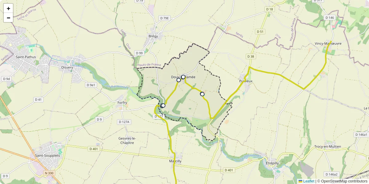 Carte du réseau de transport en commun à Douy-la-Ramée - lignes de bus et arrêts