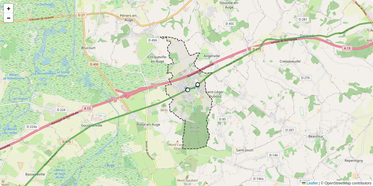 Carte du réseau de transport en commun à Dozulé - lignes de bus et arrêts