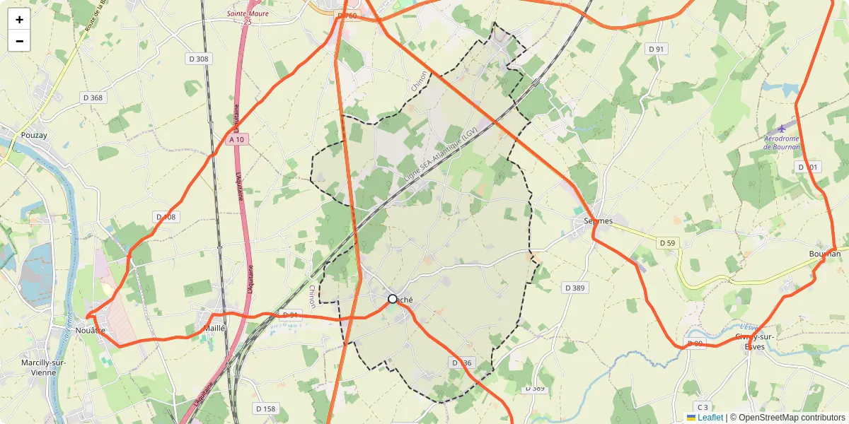 Carte du réseau de transport en commun à Draché - lignes de bus et arrêts