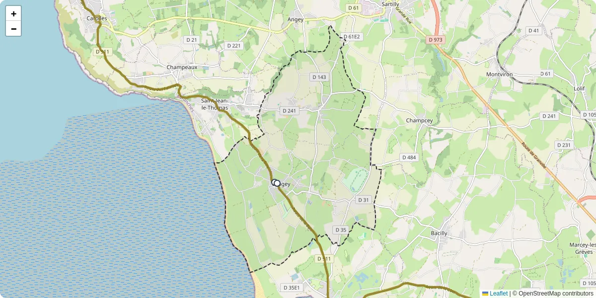 Carte du réseau de transport en commun à Dragey-Ronthon - lignes de bus et arrêts