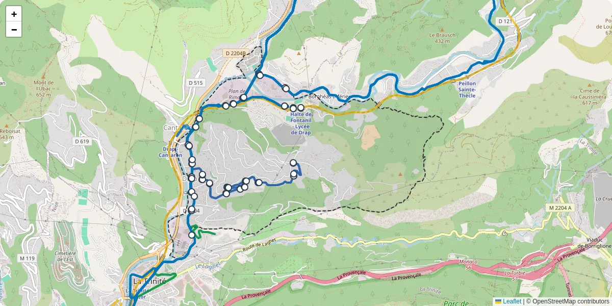 Carte du réseau de transport en commun à Drap - lignes de bus et arrêts
