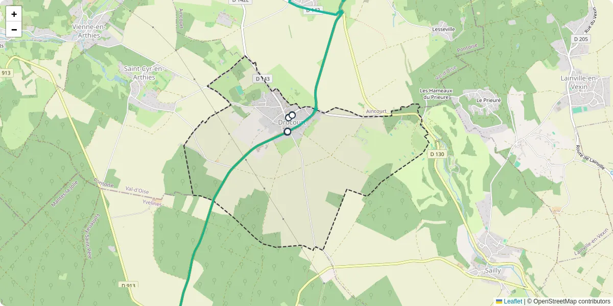 Carte du réseau de transport en commun à Drocourt - lignes de bus et arrêts
