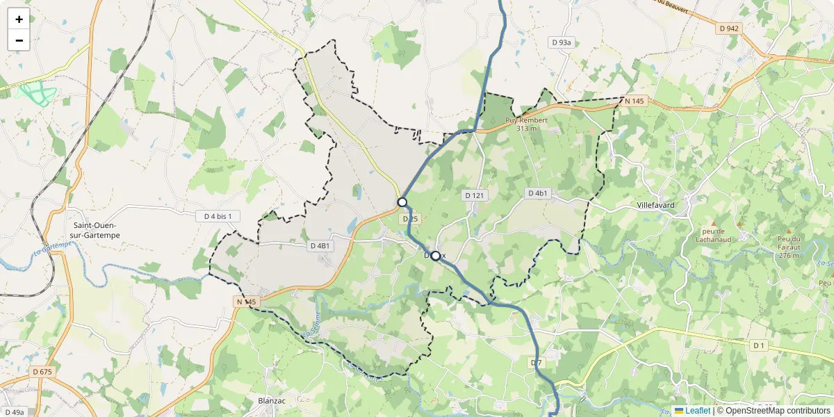 Carte du réseau de transport en commun à Droux - lignes de bus et arrêts