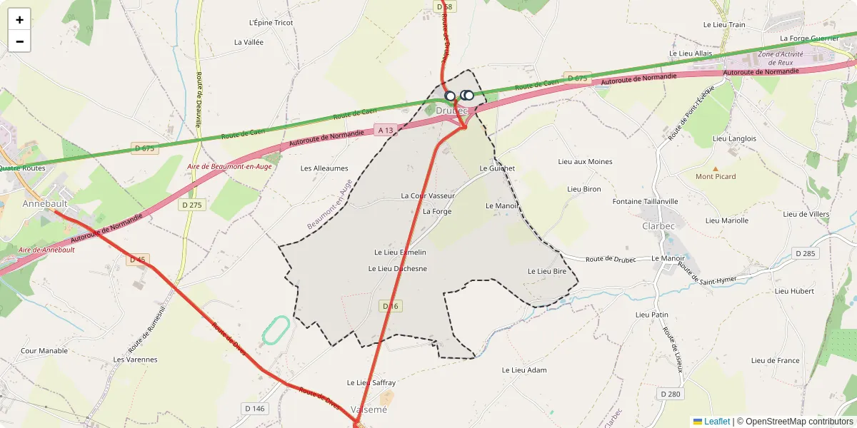 Carte du réseau de transport en commun à Drubec - lignes de bus et arrêts