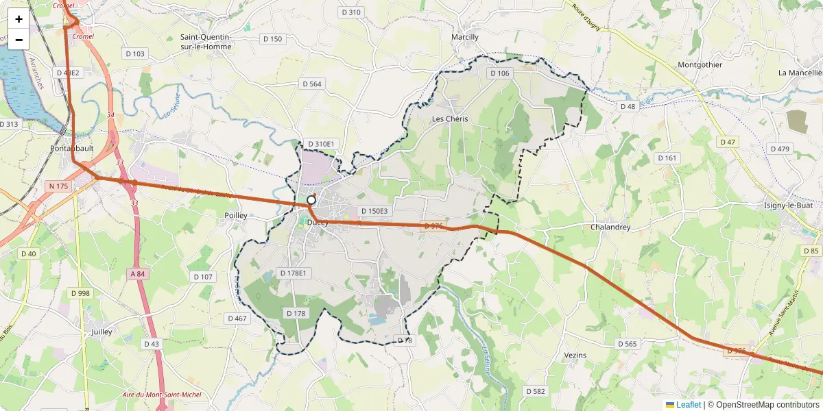 Carte du réseau de transport en commun à Ducey-les-Chéris - lignes de bus et arrêts