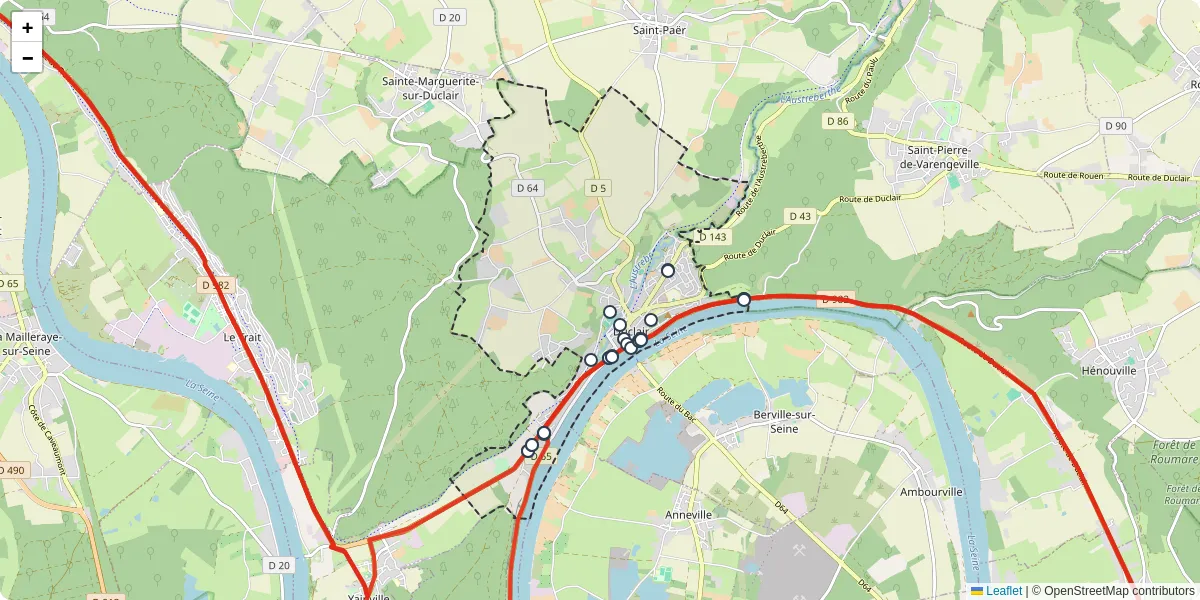 Carte du réseau de transport en commun à Duclair - lignes de bus et arrêts