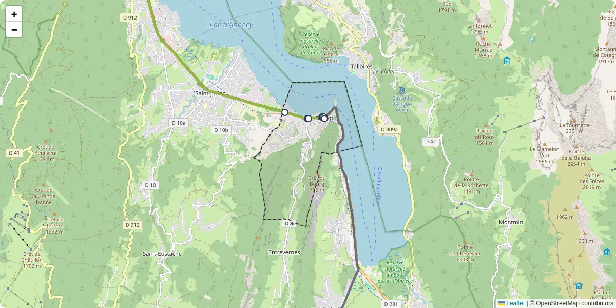 Carte du réseau de transport en commun à Duingt - lignes de bus et arrêts