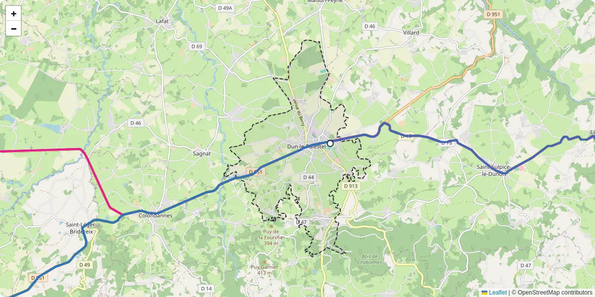 Carte du réseau de transport en commun à Dun-le-Palestel - lignes de bus et arrêts